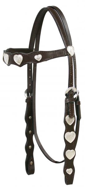 Brown Leather Western Bridle w/Silver Hearts